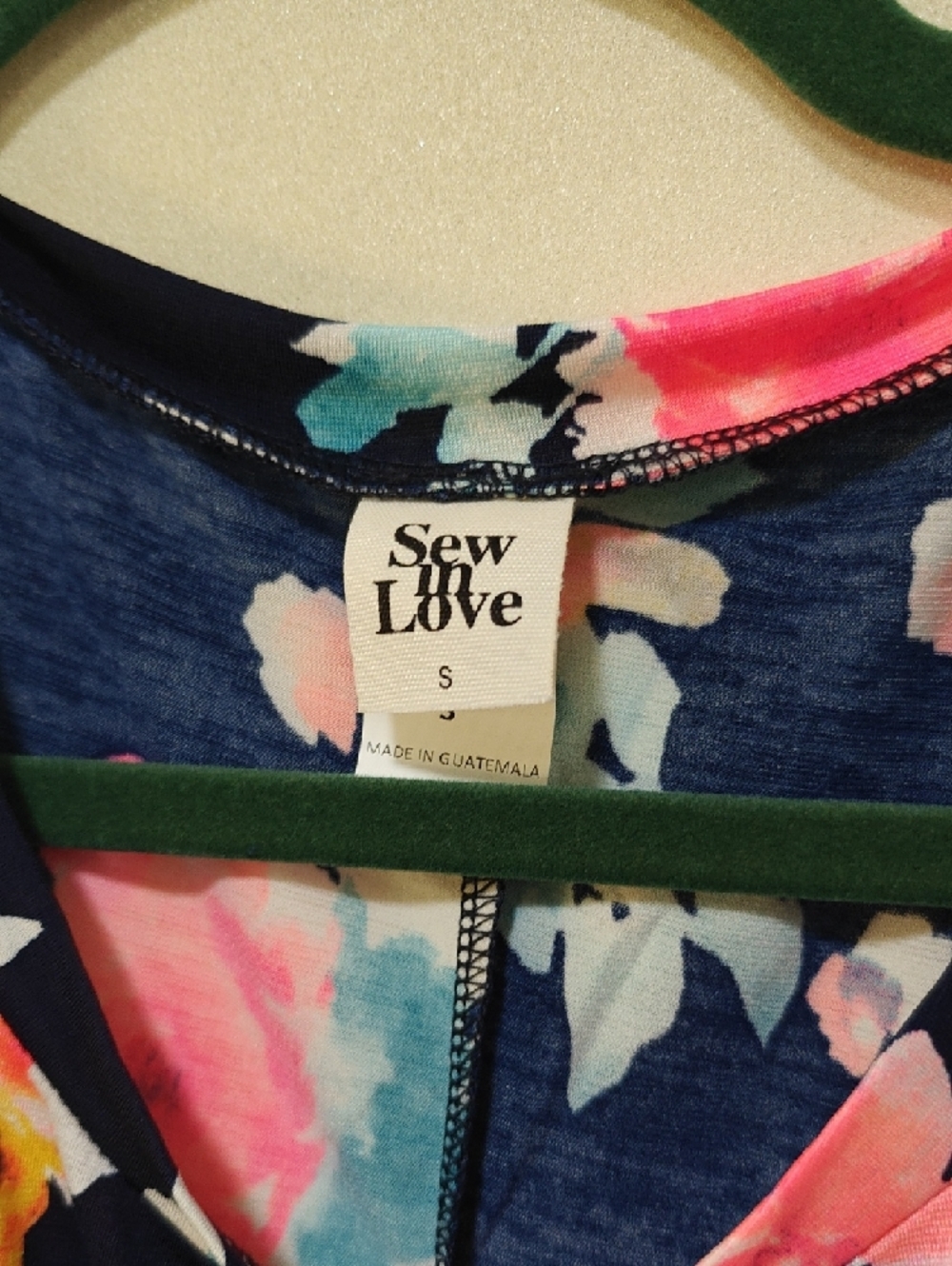 Sew In Love Navy Floral Scoop Neck Top/Mini-dres with Pink & Teal Blooms, Small - Picture 2 of 5